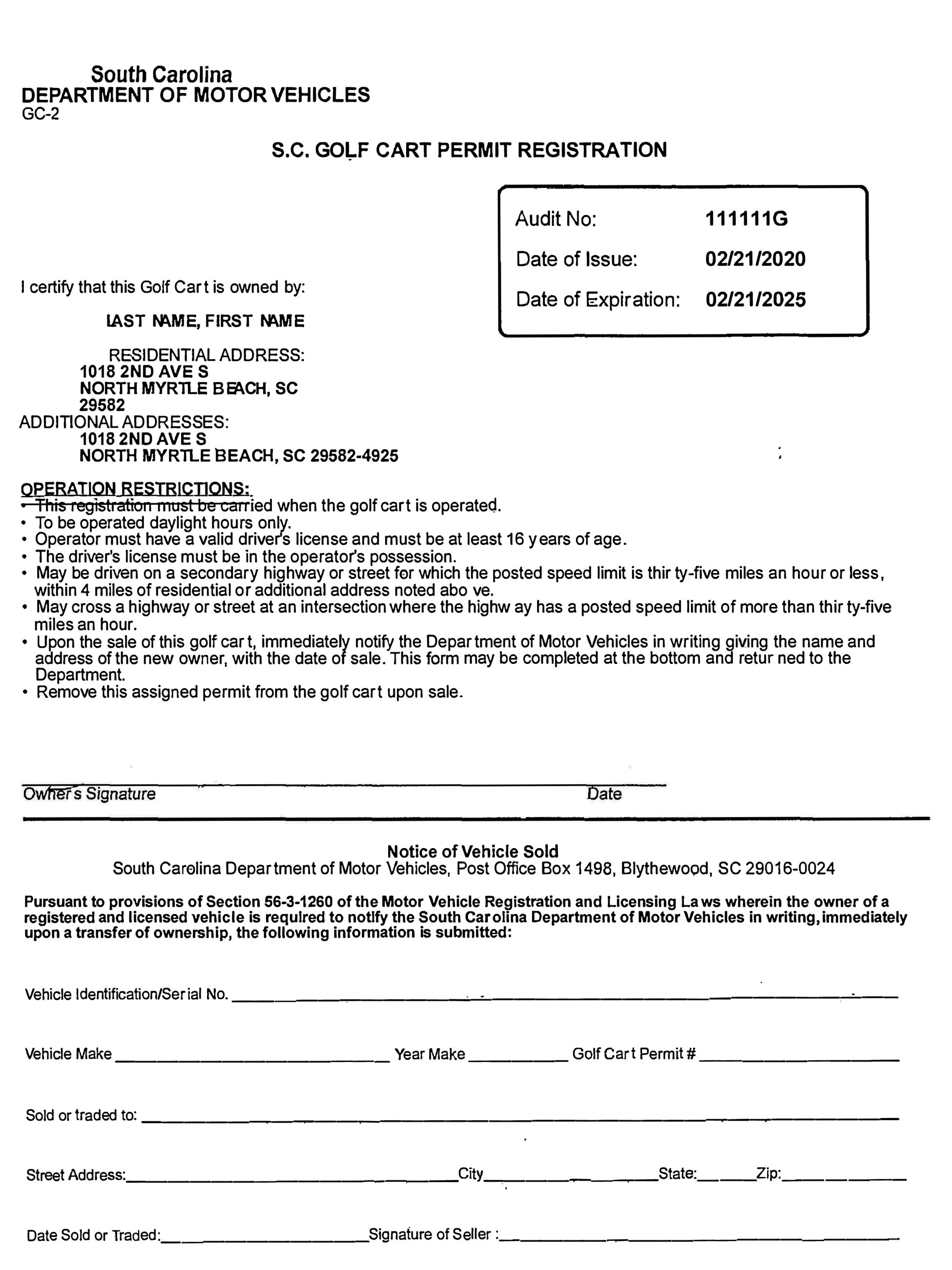 golf Cart Registration